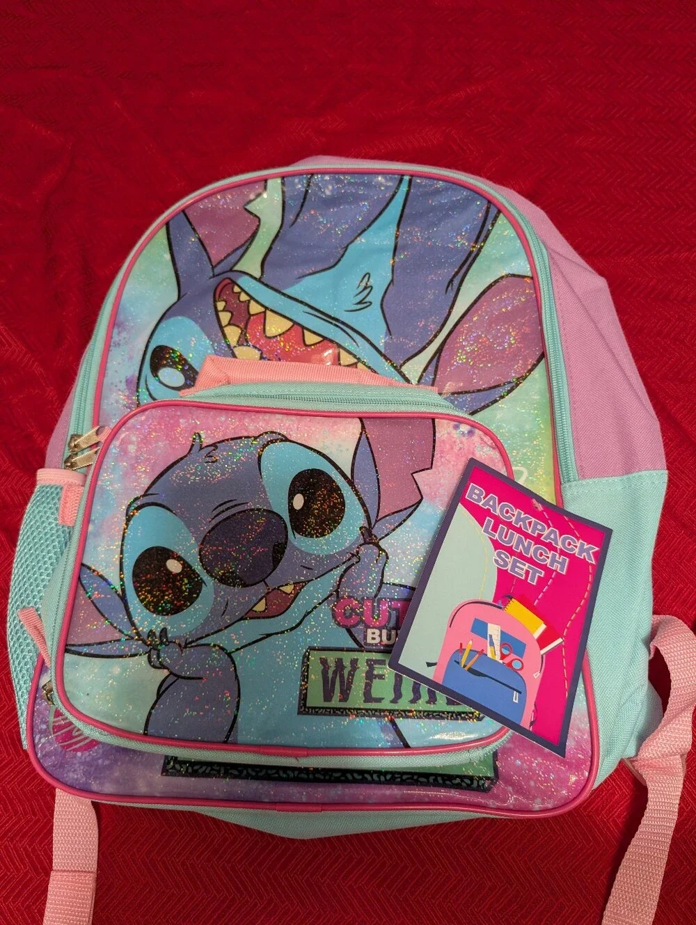 Disney Stitch Glitter Kids Backpack - Pink & Teal